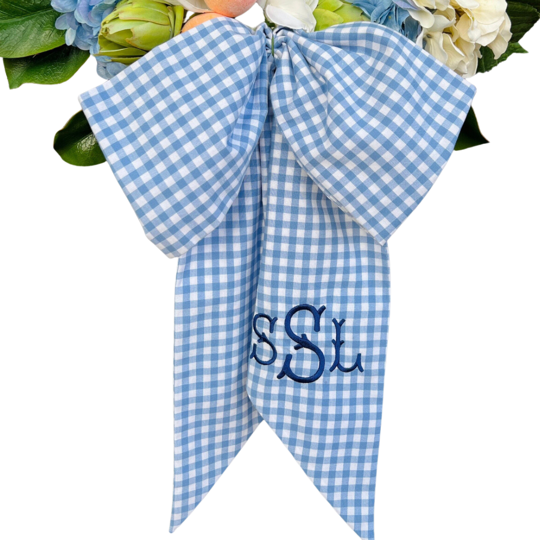 French blue gingham wreath sash monogram available
