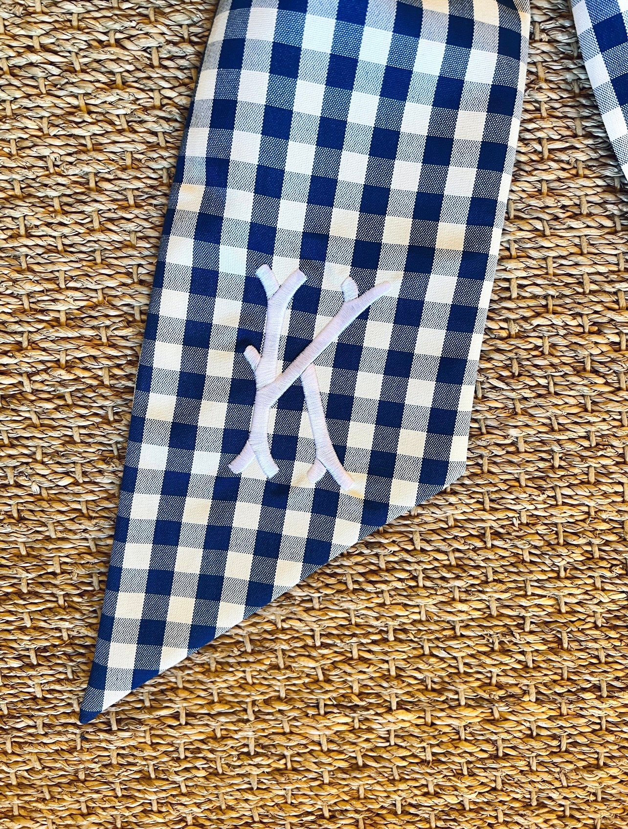 Outdoor wreath sash blue gingham monogram available