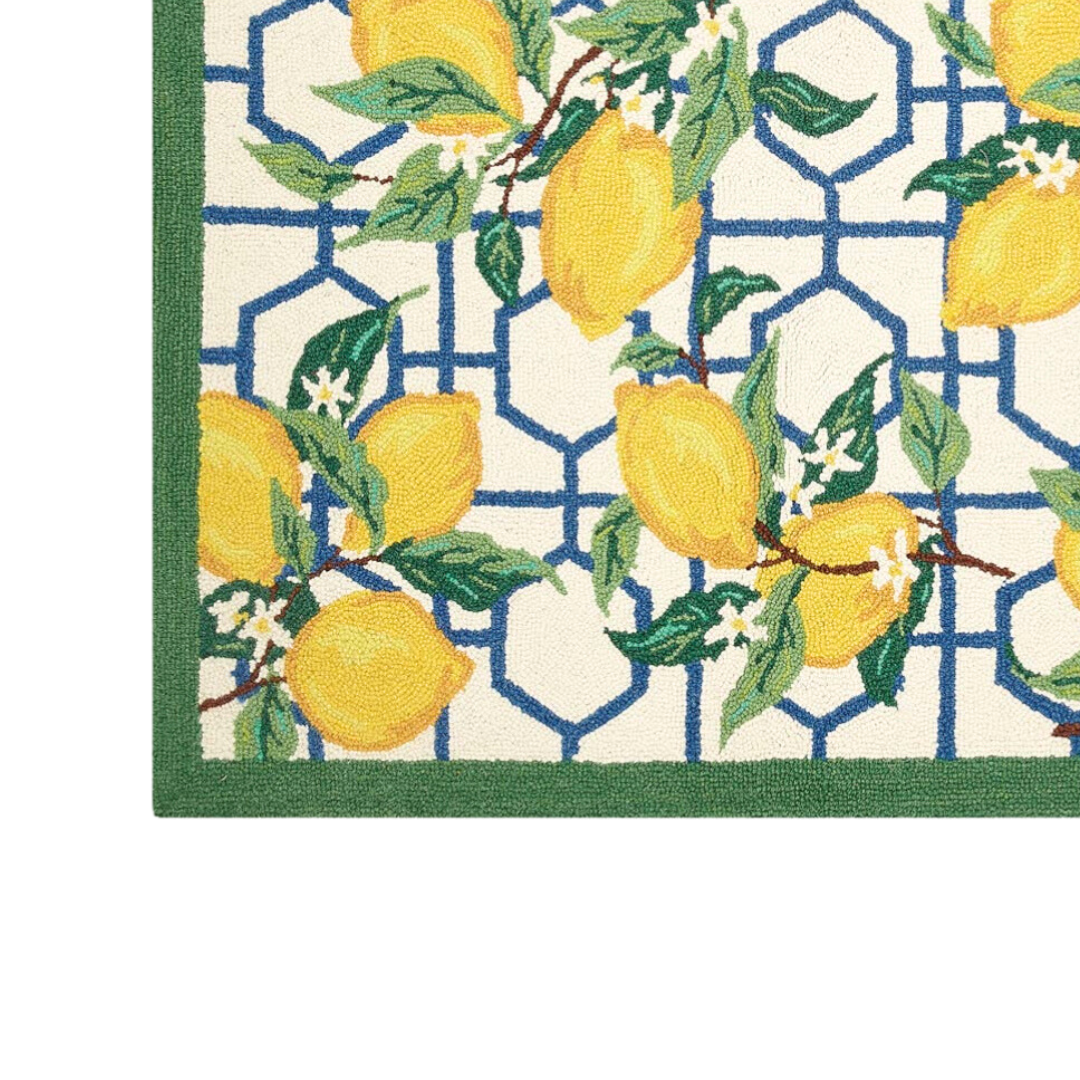 Lemon trellis hand hooked rug