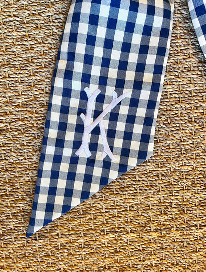 Outdoor Royal gingham check wreath sash, two sizes