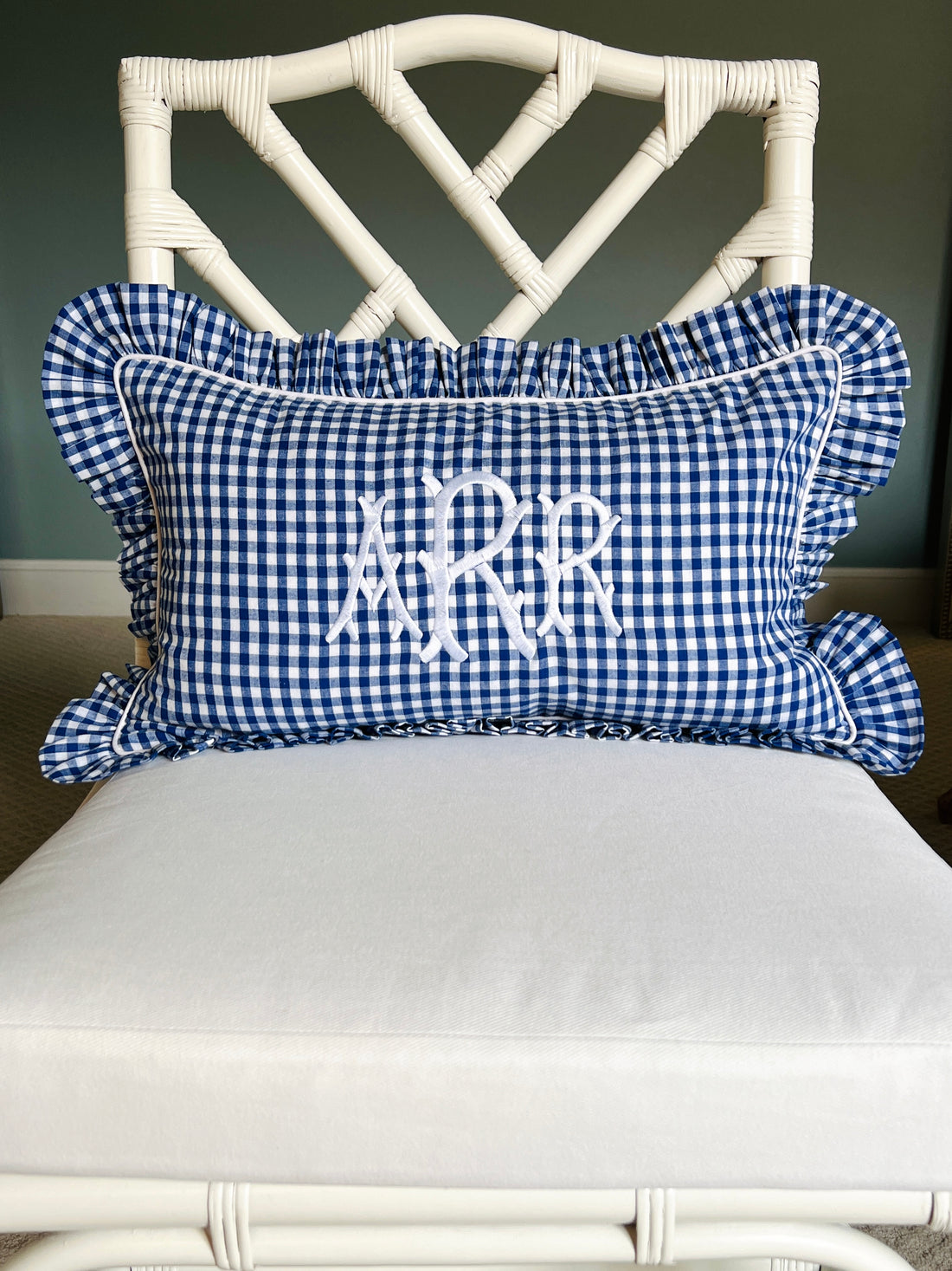 Royal blue gingham pillow cover, monogram available