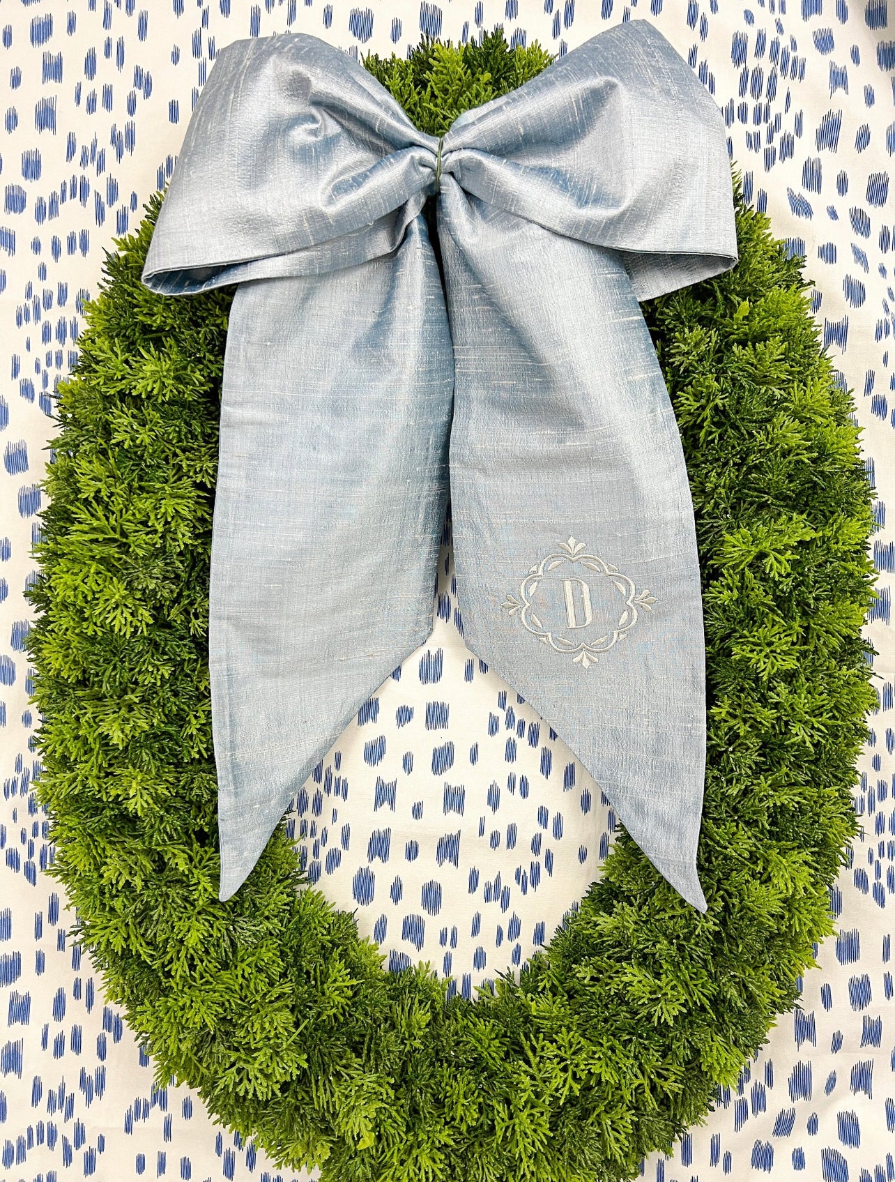 Luxe French Blue 100 percent silk wreath sash