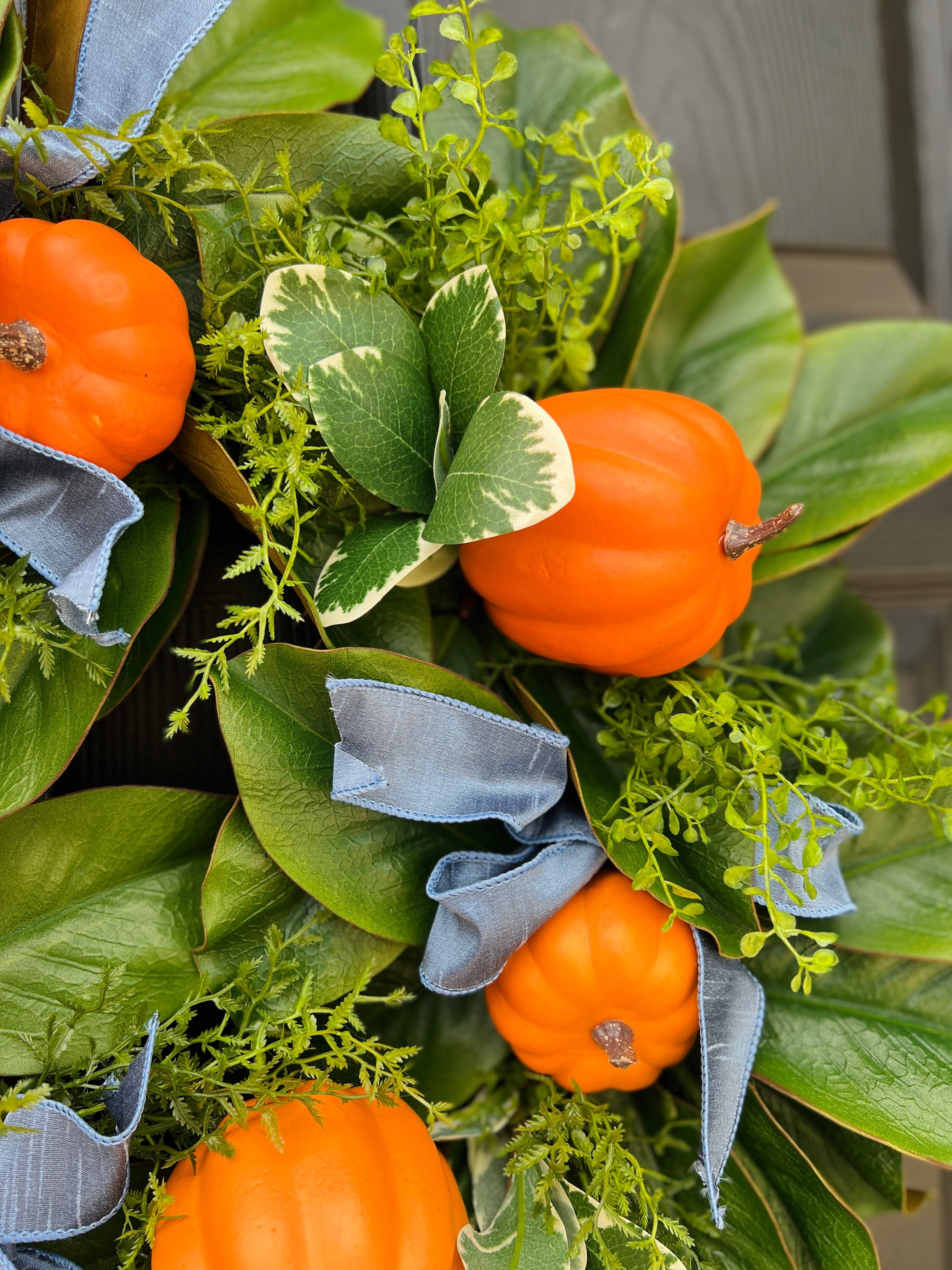 Fresh Magnolia, Seeded Eucalyptus and Pumpkin Branch Wreath hotsell