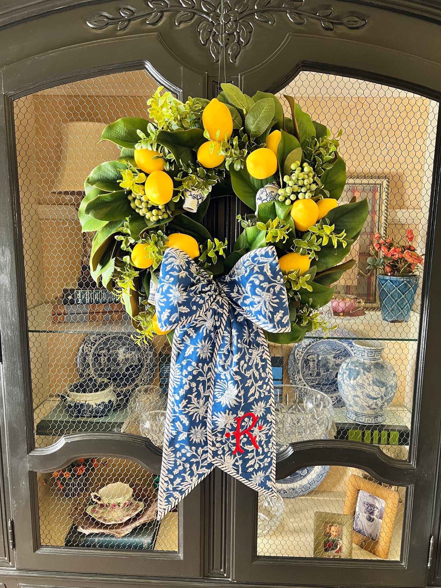 Chinoiserie lemon wreath two sizes