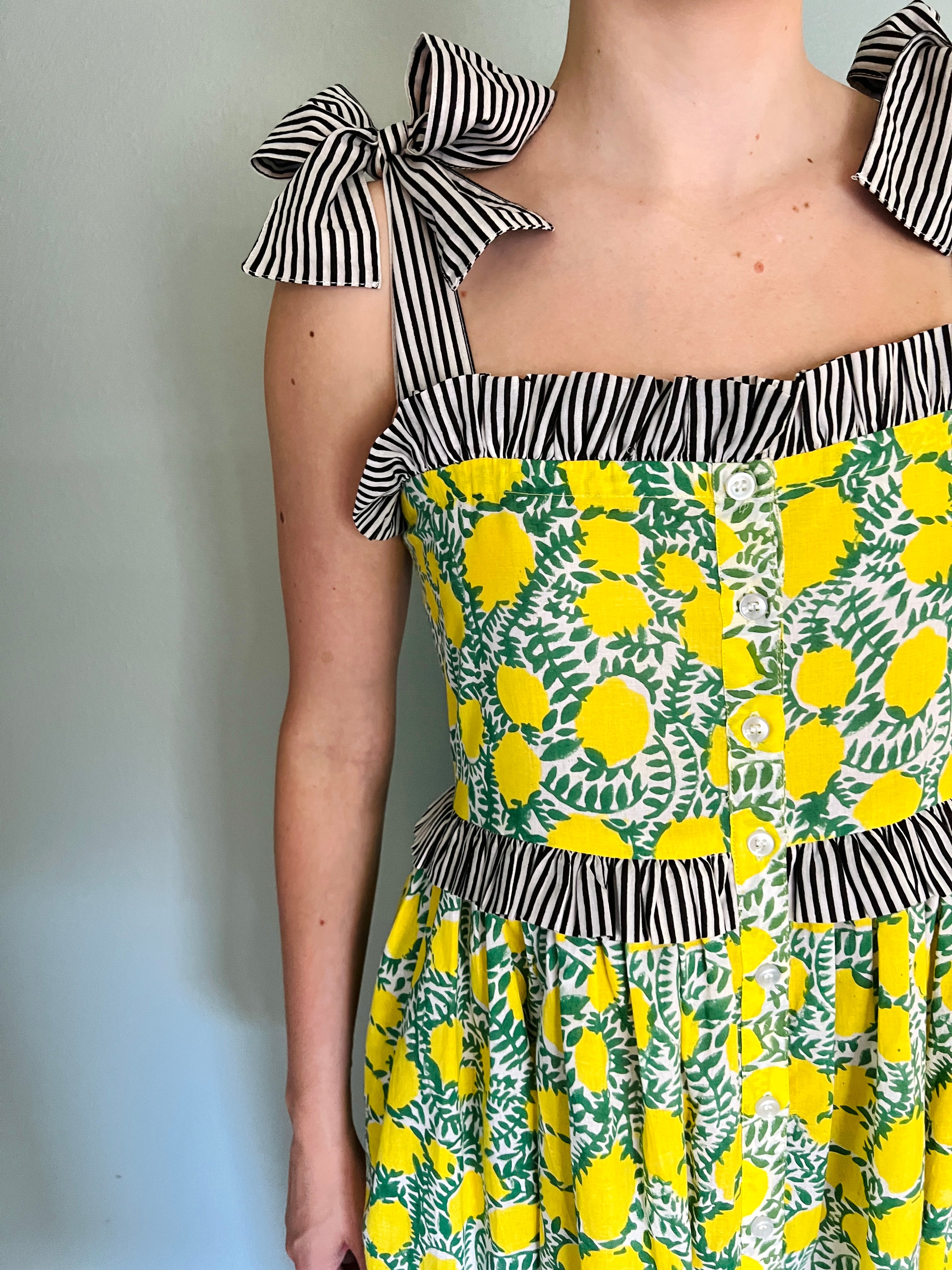Lemon print bow strap maxi dress