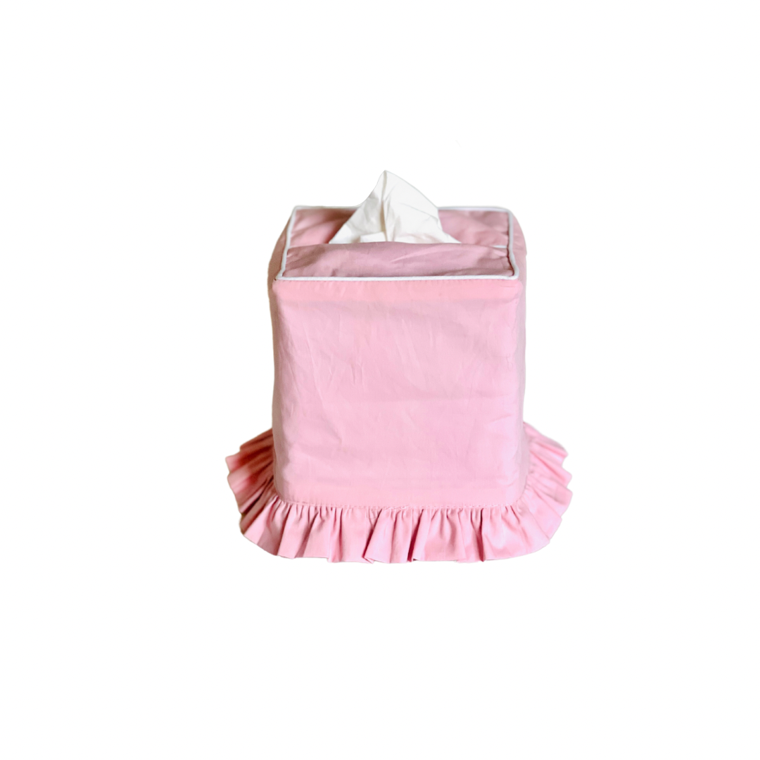 Pink cotton ruffle tissue cover, custom monogram available