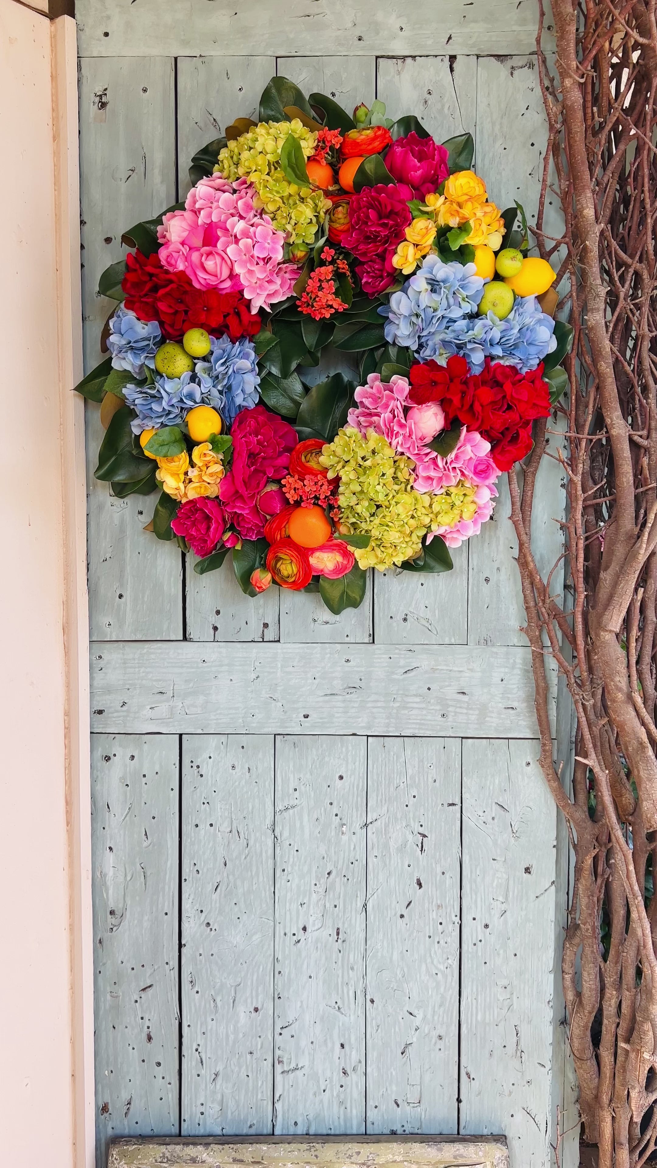 The “Mackie” bright, fabulous mixed floral wreath 30”