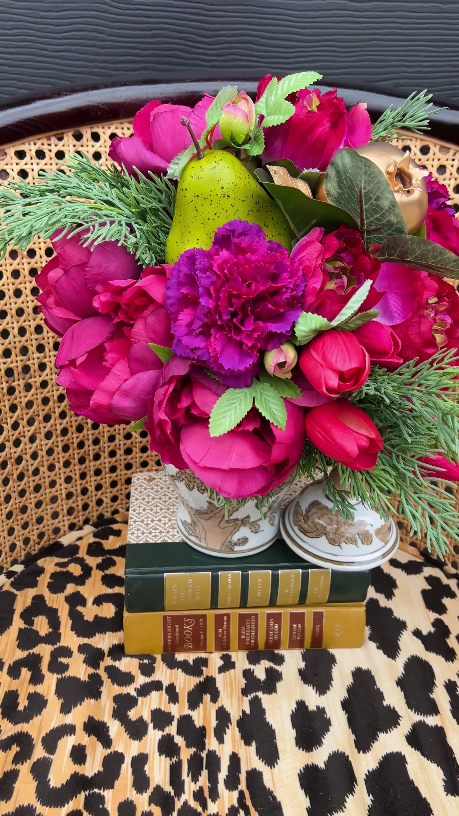 Fuchsia and magenta winter faux floral drop-in bouquet (jar not included)