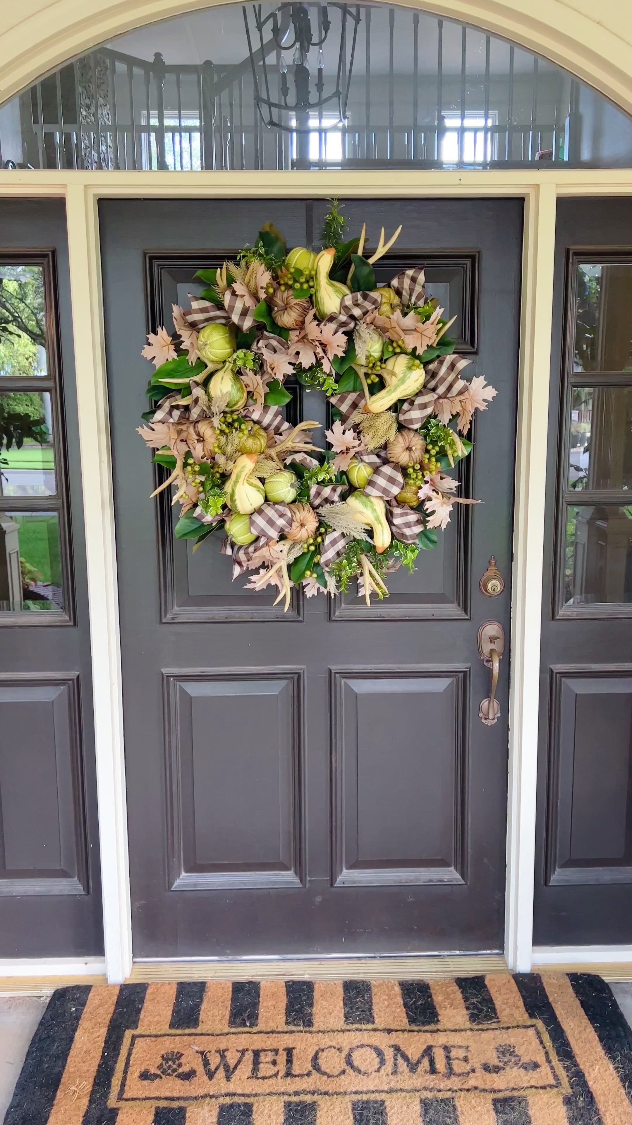 Pumpkin, gourd, and antler Fall wreath