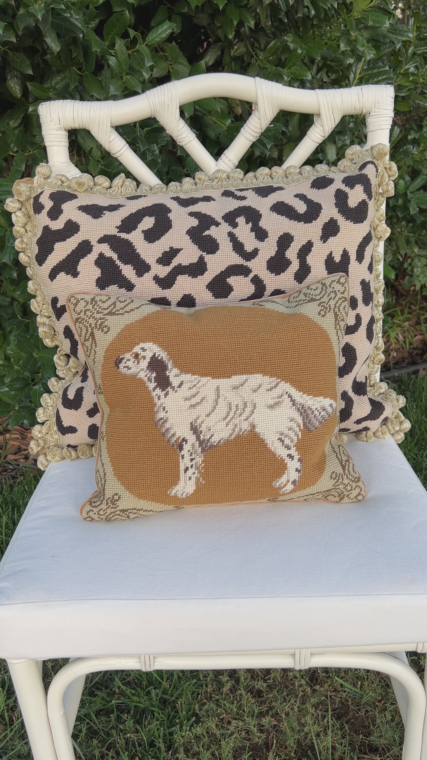 Needlepoint setter throw pillow