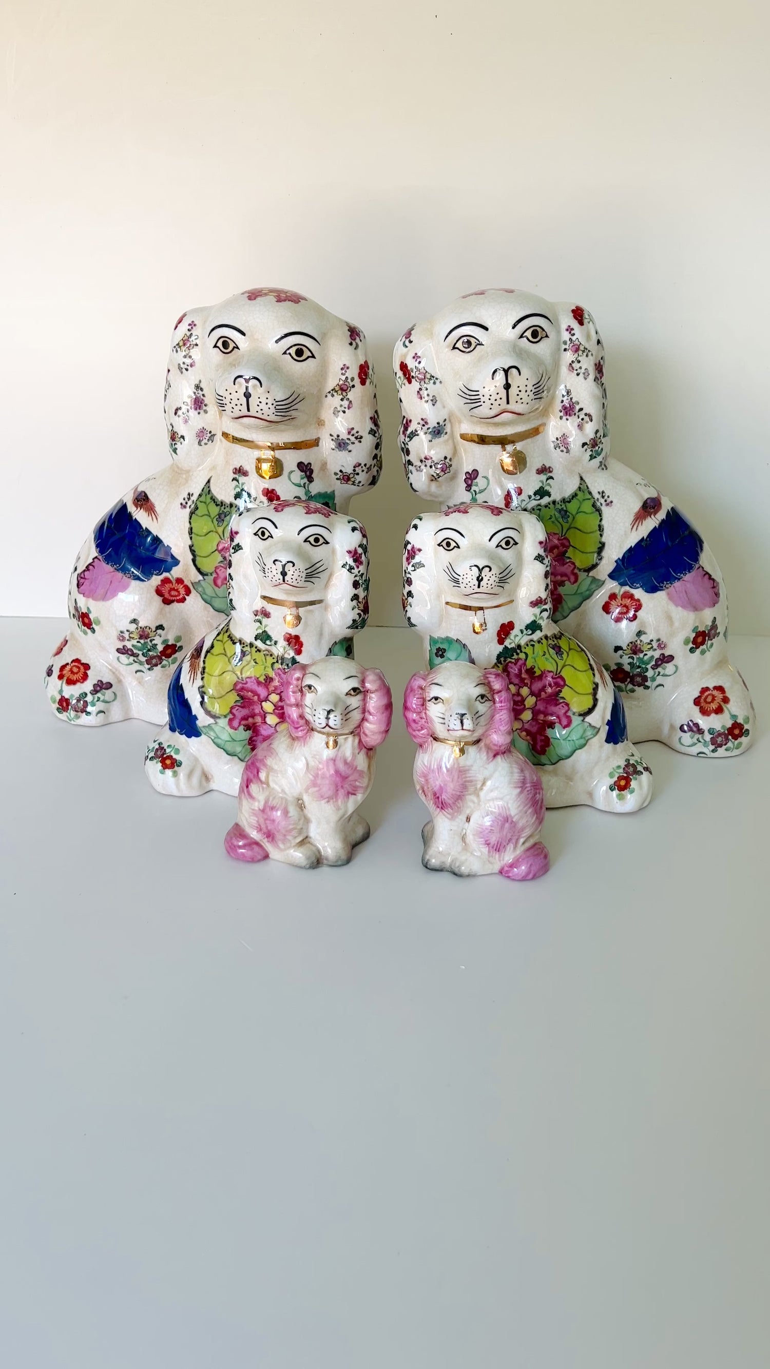 tobacco leaf staffordshire dogs SET OF 2 LARGE 16.5L x 4W x 7H per pair Staffordshire Porcelain Tobacco Leaf Salt
