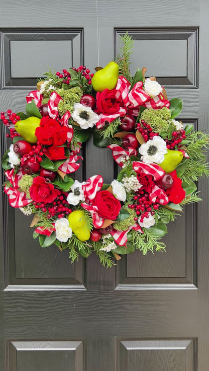 Roses and gingham holiday wreath