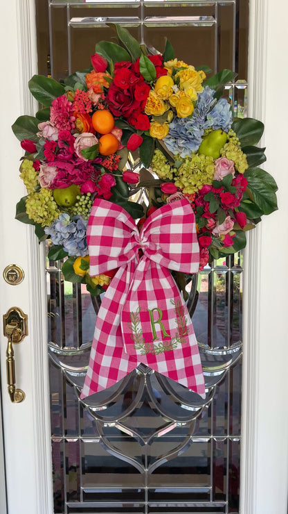 Hot pink buffalo check wreath sash