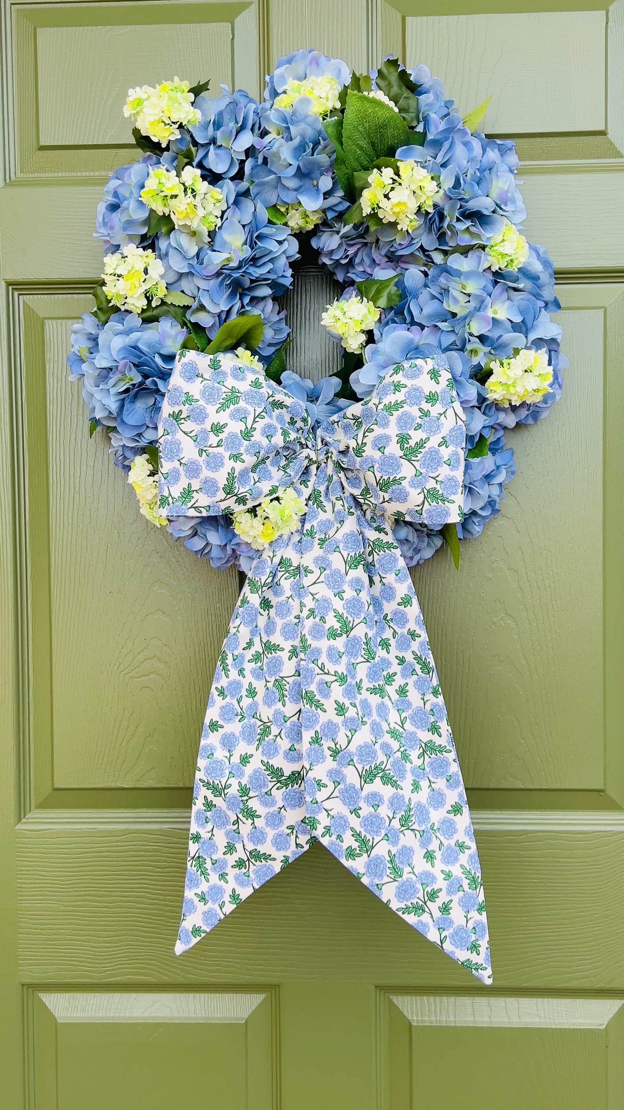 Blue Dianthus floral print signature wreath sash