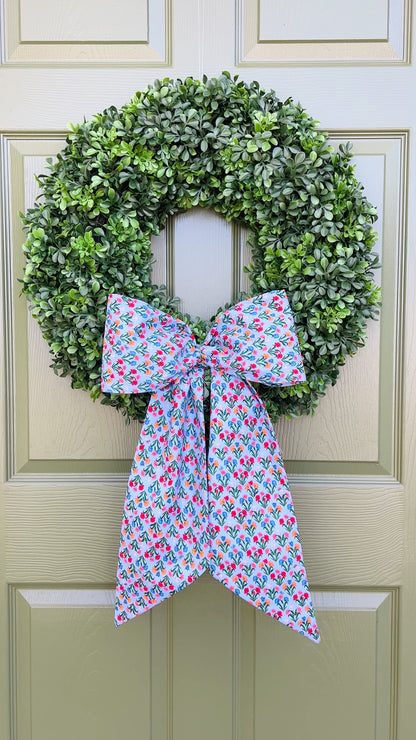 Blue tulip print signature wreath sash