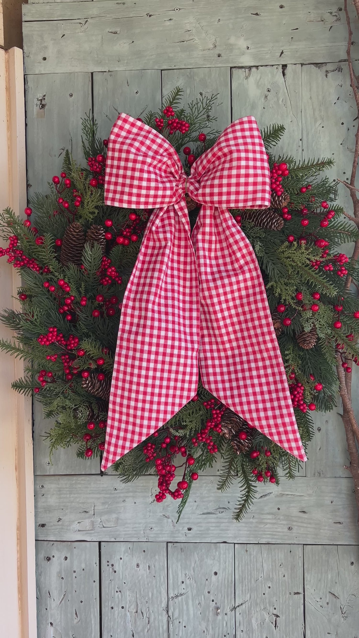 Red and white gingham wreath bow sash custom monogram available