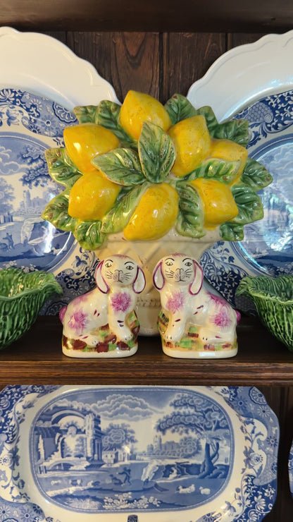 Mini pink porcelain Staffordshire bunny figurine pair
