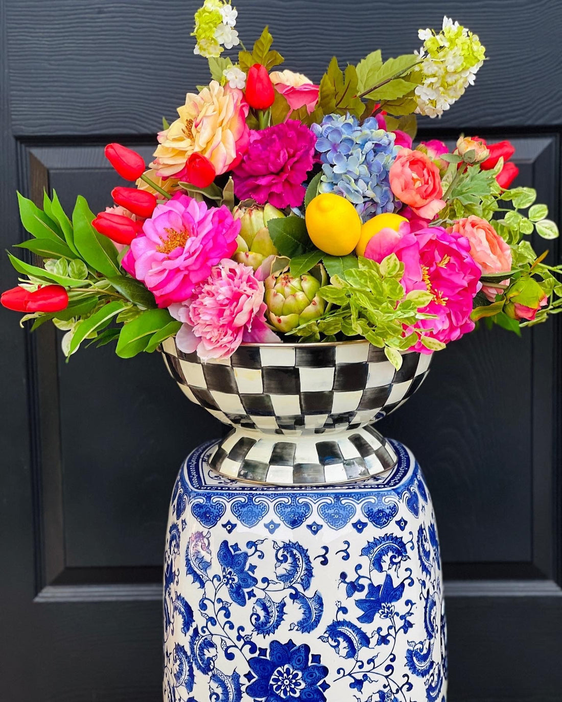 Large bowl drop-in faux floral arrangement (checked bowl not included)