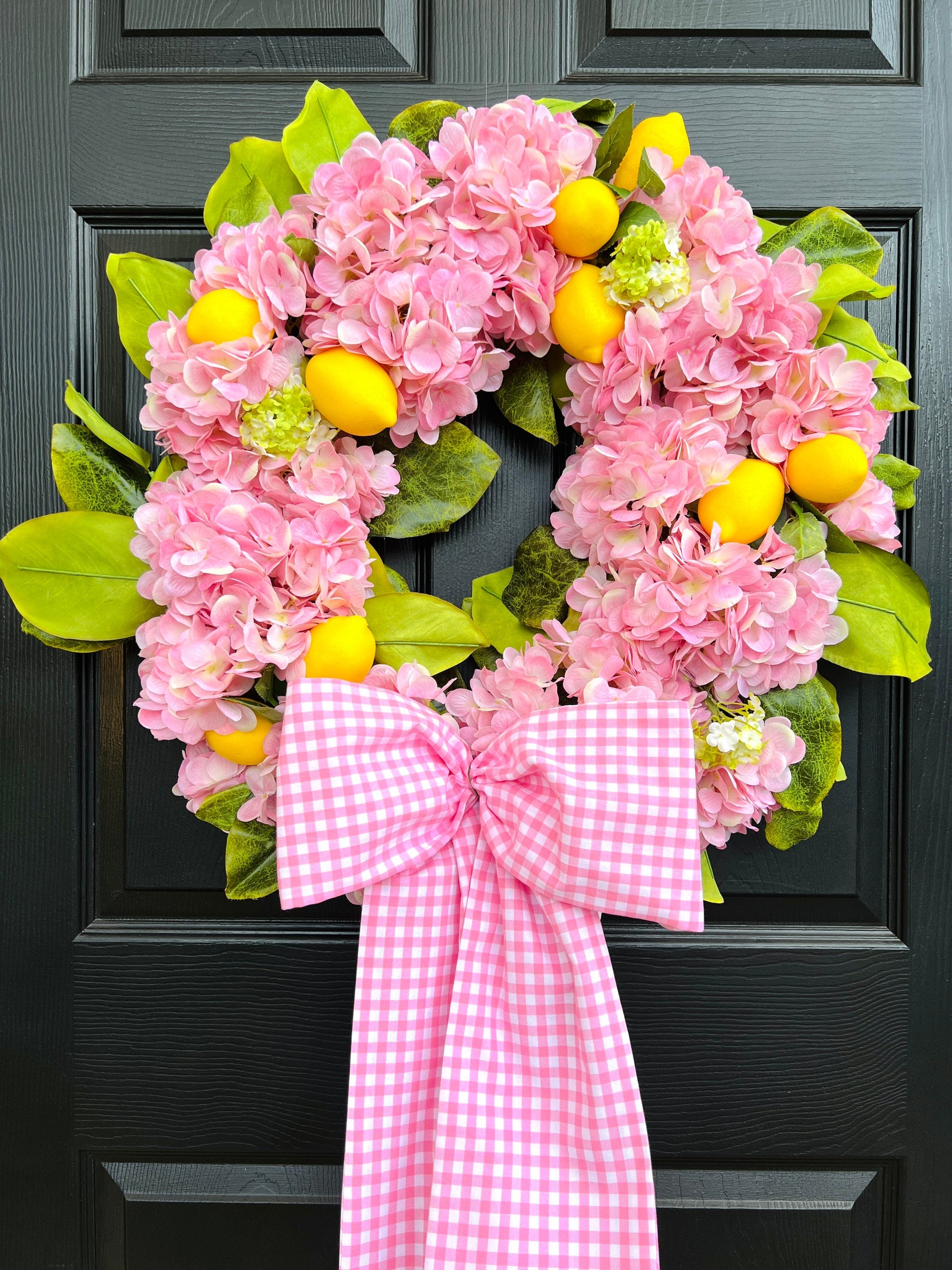 The pink hydrangea and lemon wreath