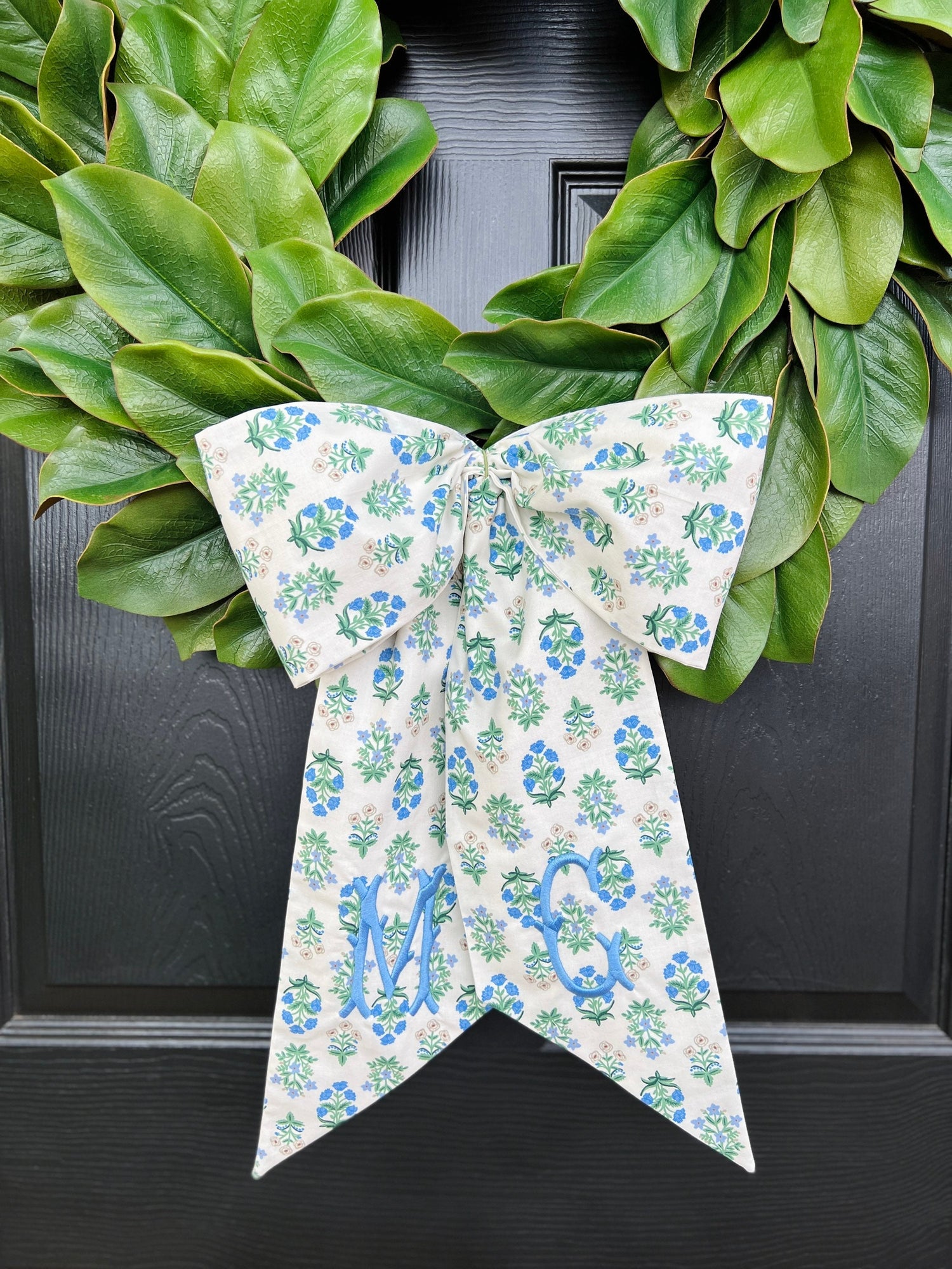 Floral block print wreath sash available with monogram