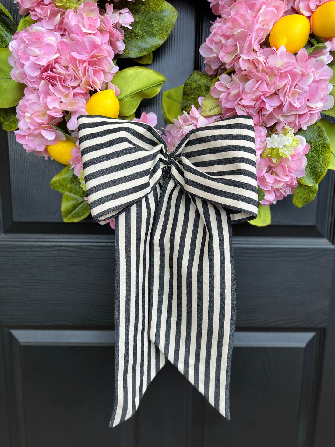 Sunbrella ivory and black stripe outdoor wreath bow sash