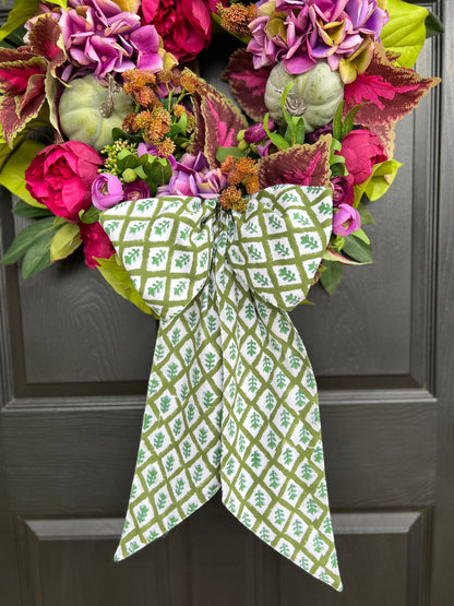 Green block print wreath sash