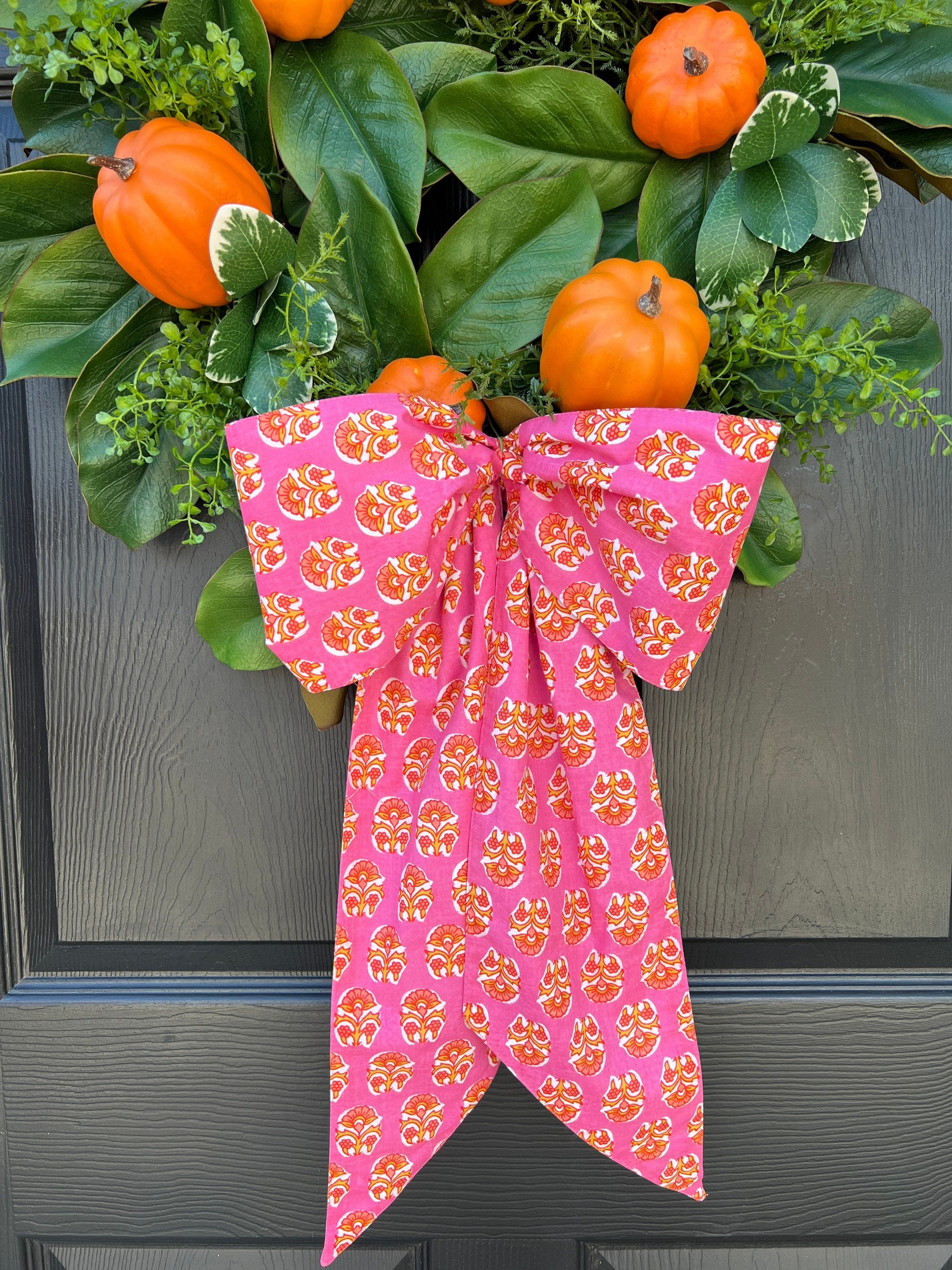 Pink block print wreath sash, custom monogram available