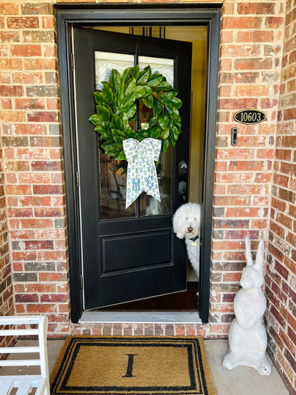 Floral block print wreath sash available with monogram