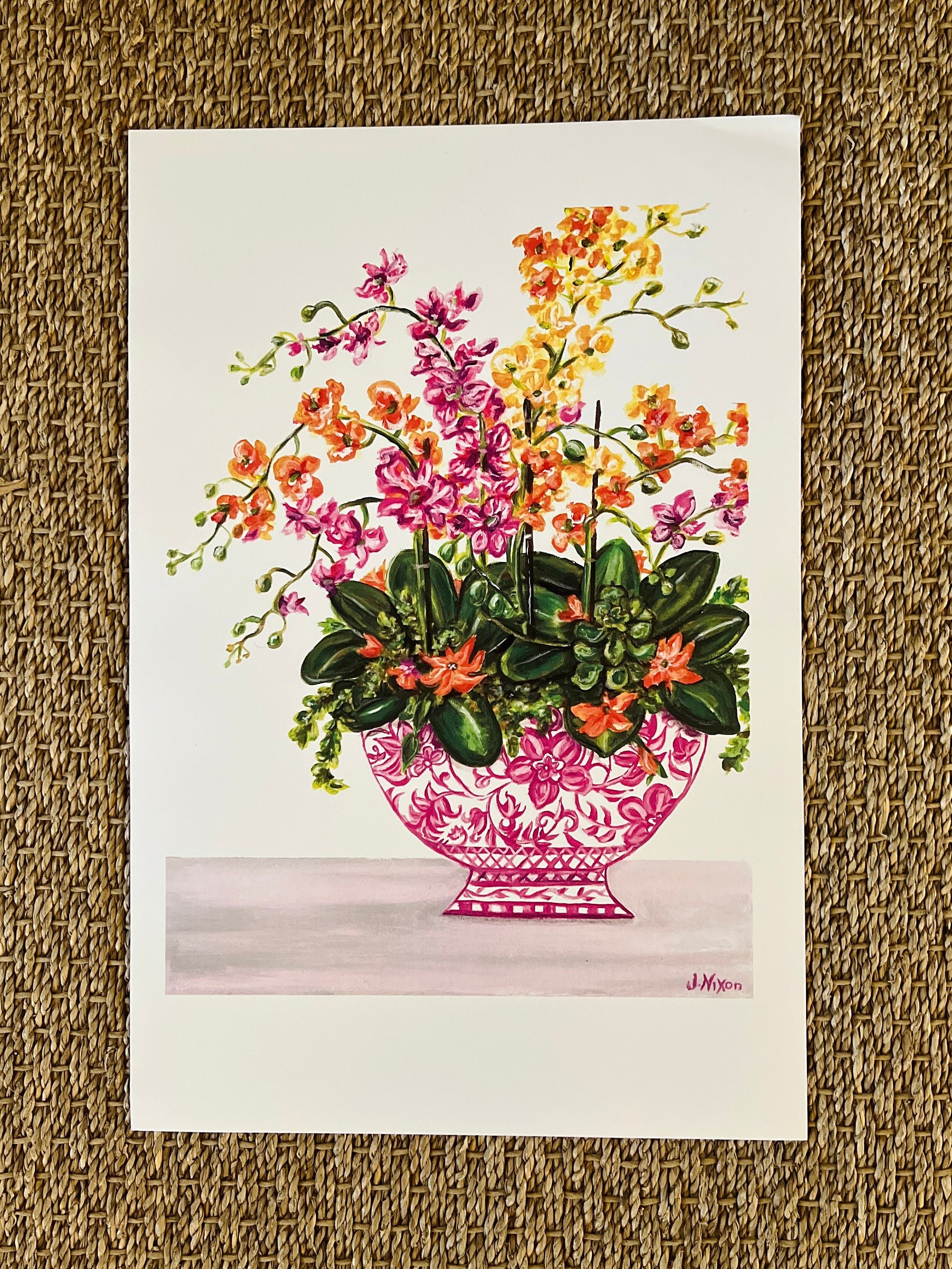 Set of Chinoiserie floral and pink ginger jar prints, unframed