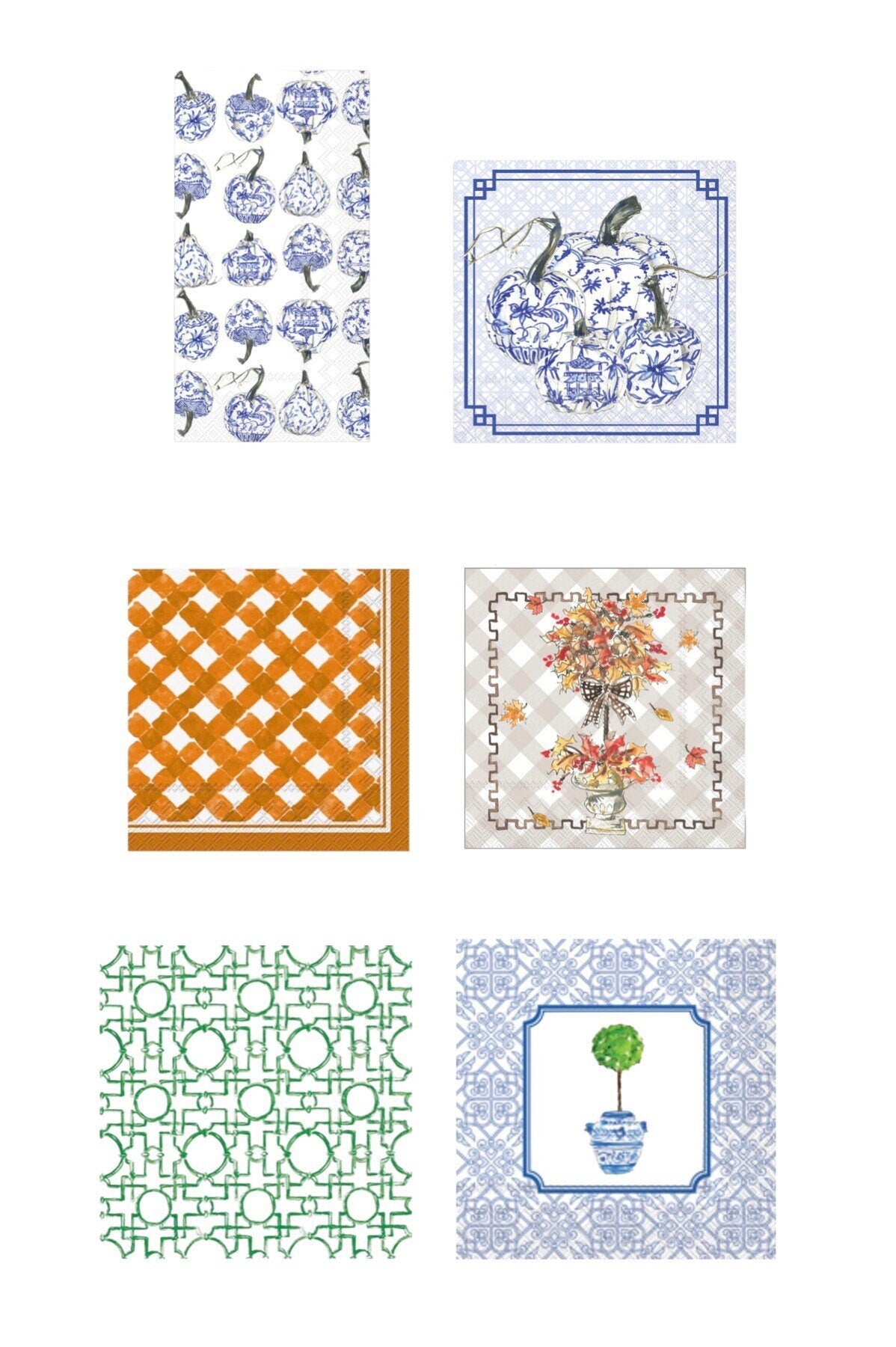 Roseanne Beck designer paper napkins, assorted pumpkins and topiaries
