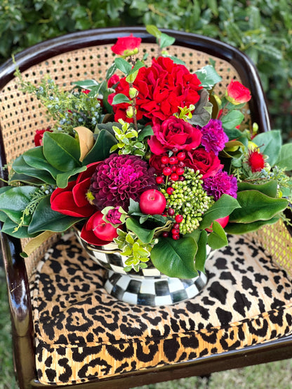 Red large bowl drop-in floral arrangement (bowl not included)