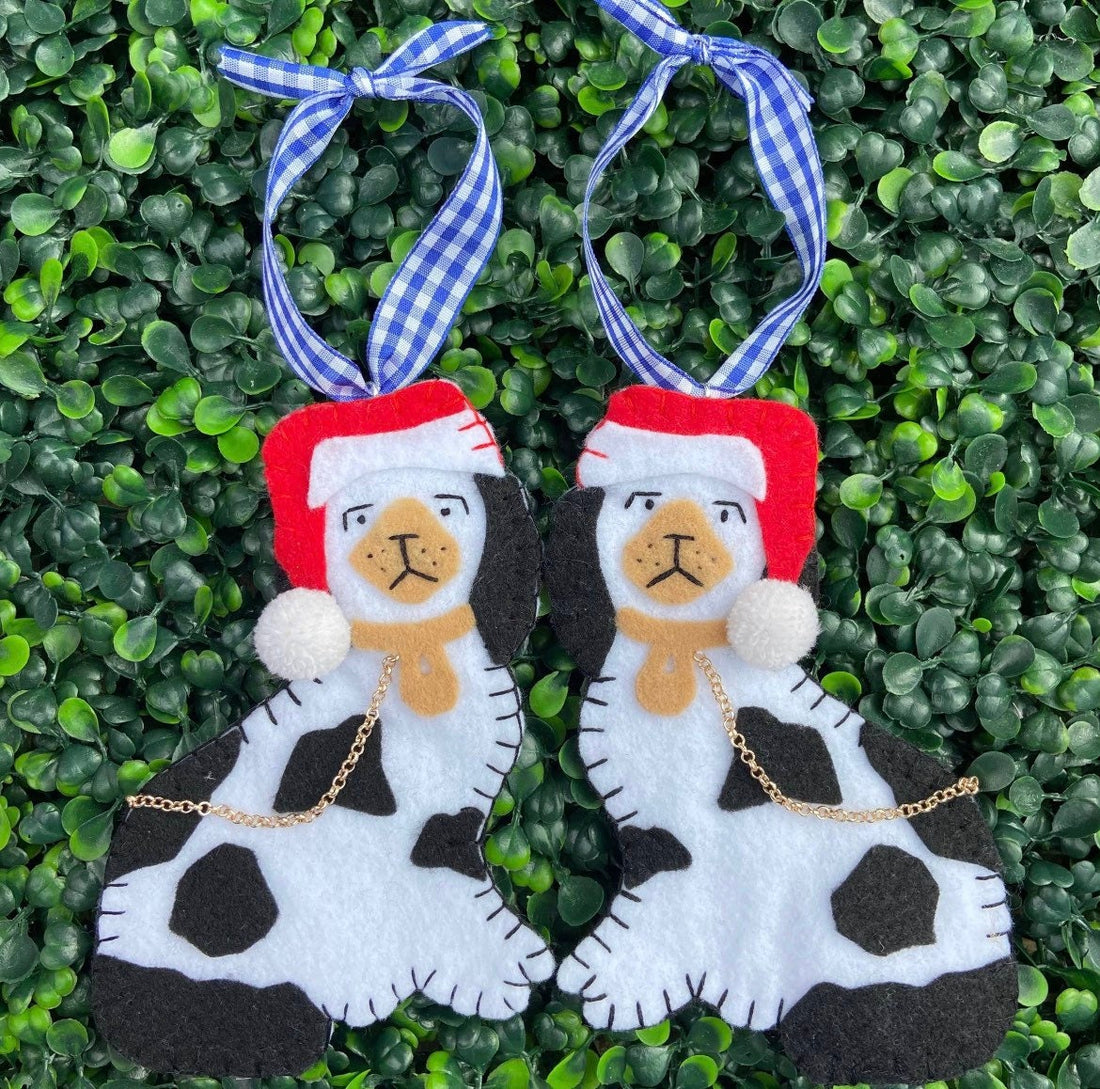 Staffordshire Dog Santa Ornament Black and red, sold individually