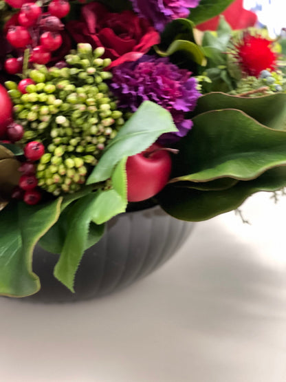 Red large bowl drop-in floral arrangement (bowl not included)