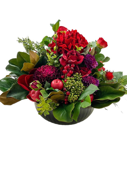 Red large bowl drop-in floral arrangement (bowl not included)