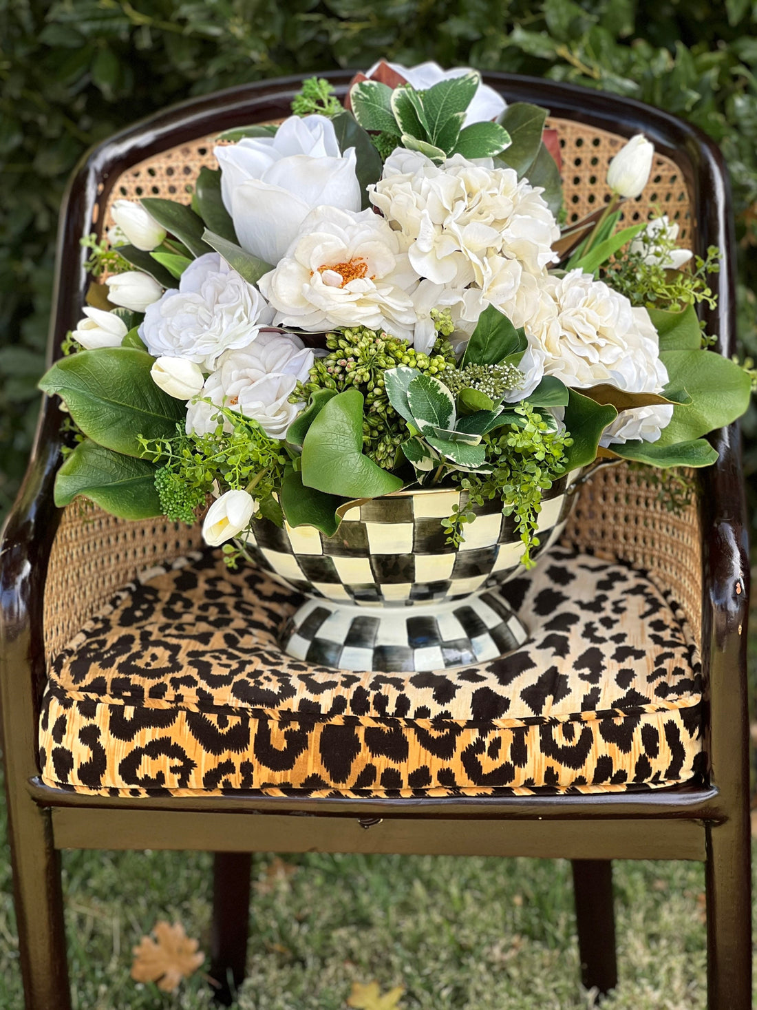 White magnolia and rose large bowl drop-in arrangement (bowl not included)