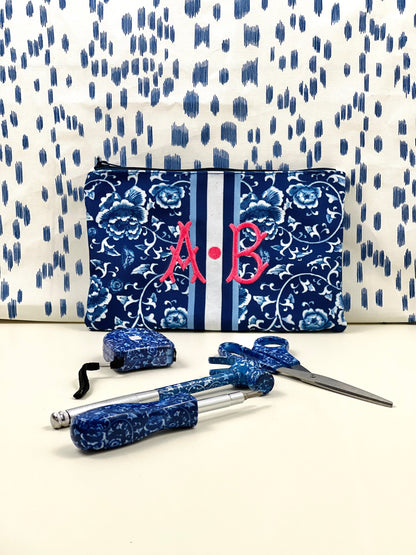 Blue and white chinoiserie tool set monogram available