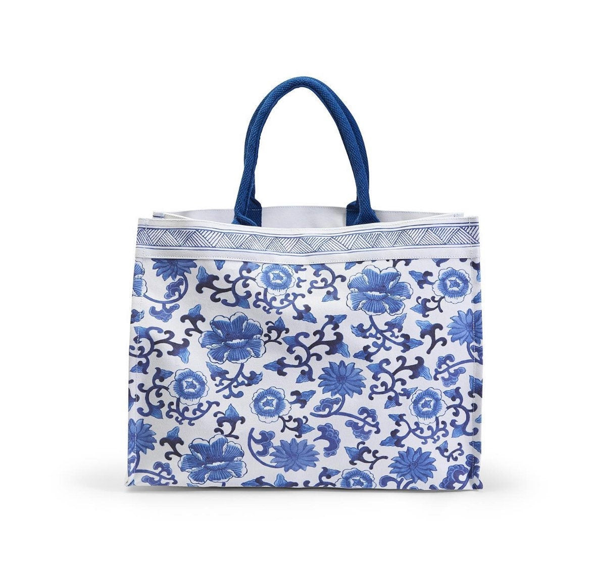 Blue and white chinoiserie tote, two styles to choose from, monogram available