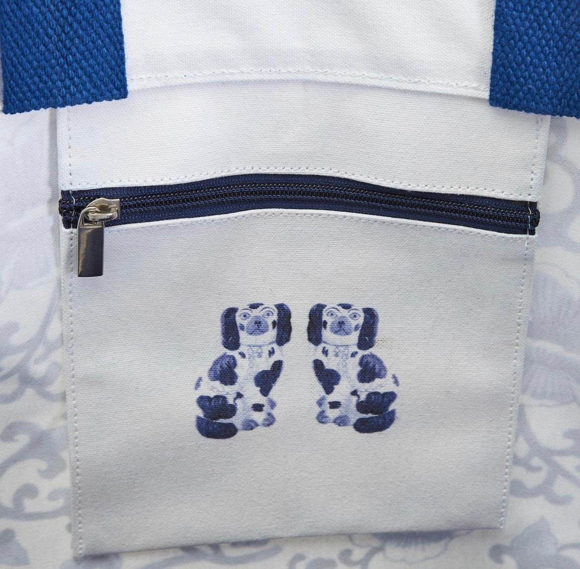 Blue and white chinoiserie tote, two styles to choose from, monogram available