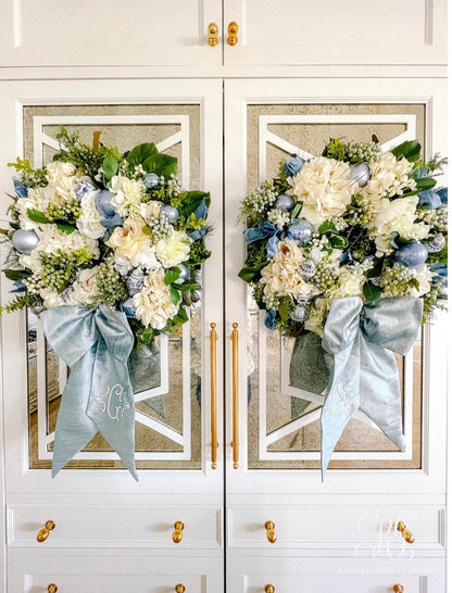Luxe French Blue 100 percent silk wreath sash