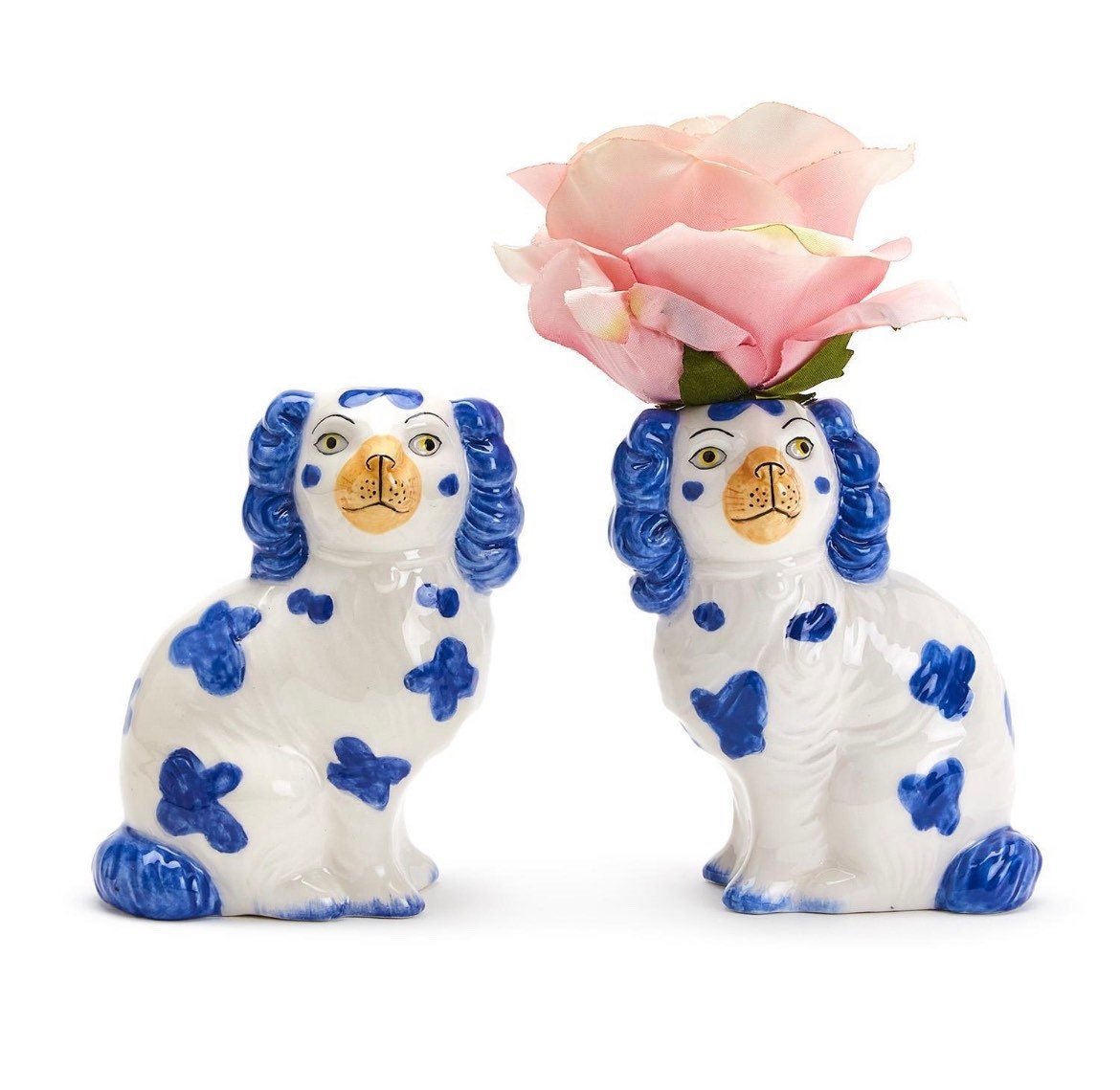 Set of 2 Staffordshire Dog Bud Vases (left facing and right facing)