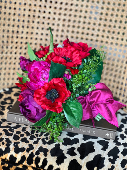 Red and pink faux floral drop-in bouquet (jar not included)