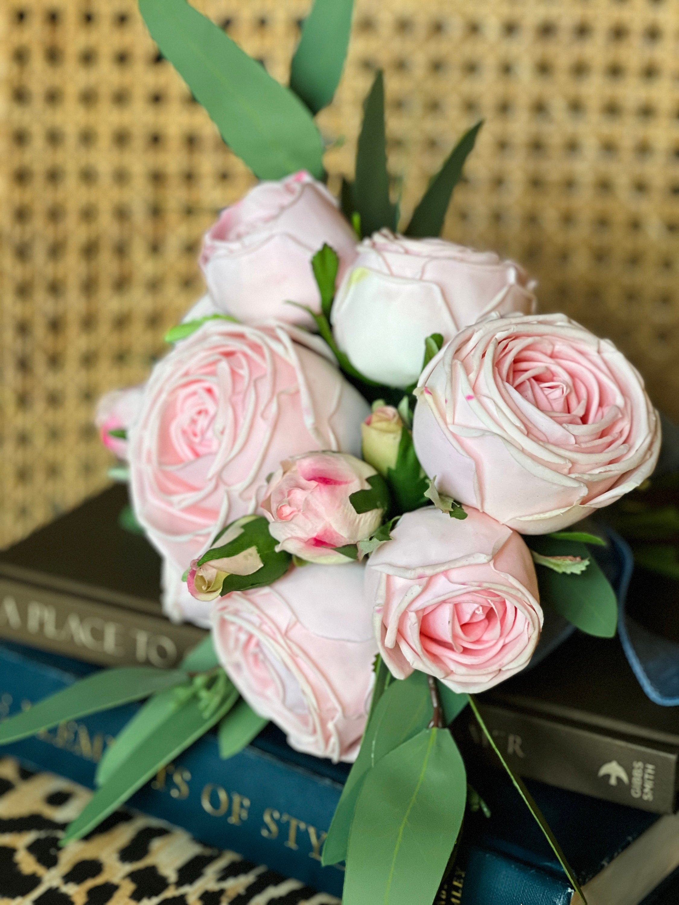Light pink real touch rose drop-in faux floral arrangement (jar not included)