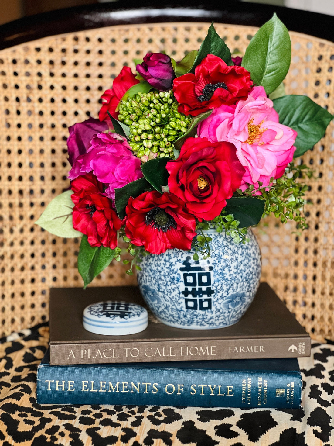 Red and pink faux floral drop-in bouquet (jar not included)