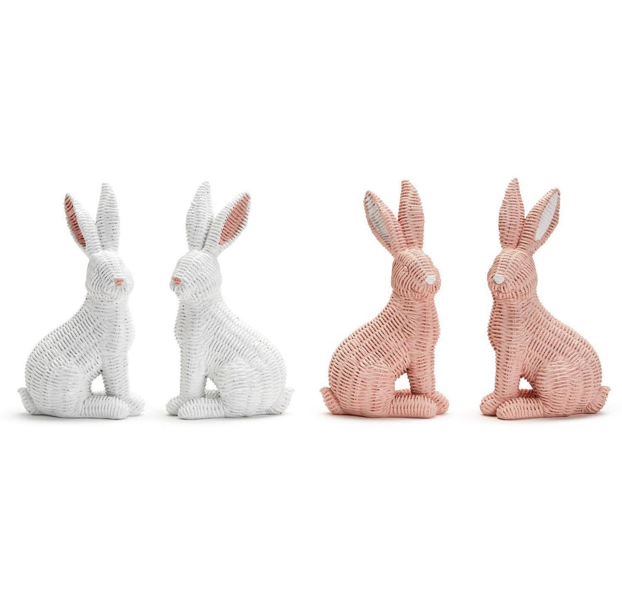 Wicker bunny figurine pair, choose pink or white