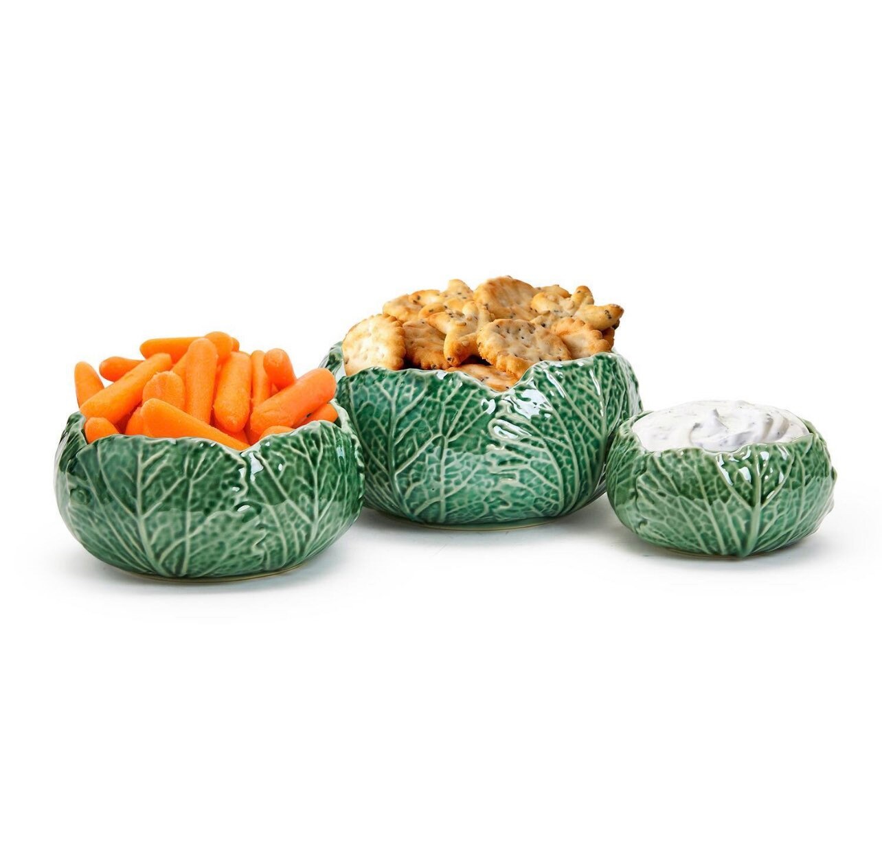 Set of 3 green cabbage bowls