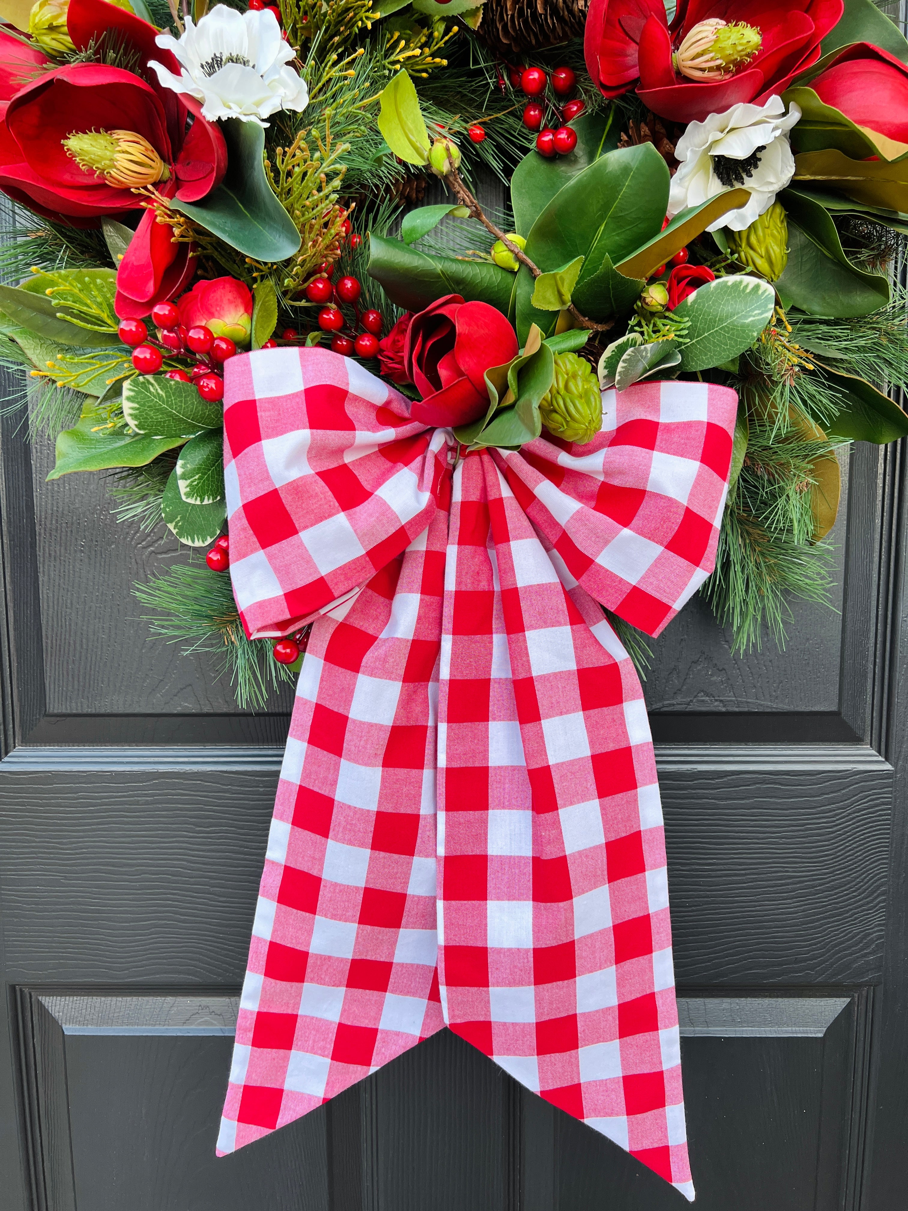 Red buffalo check wreath sash