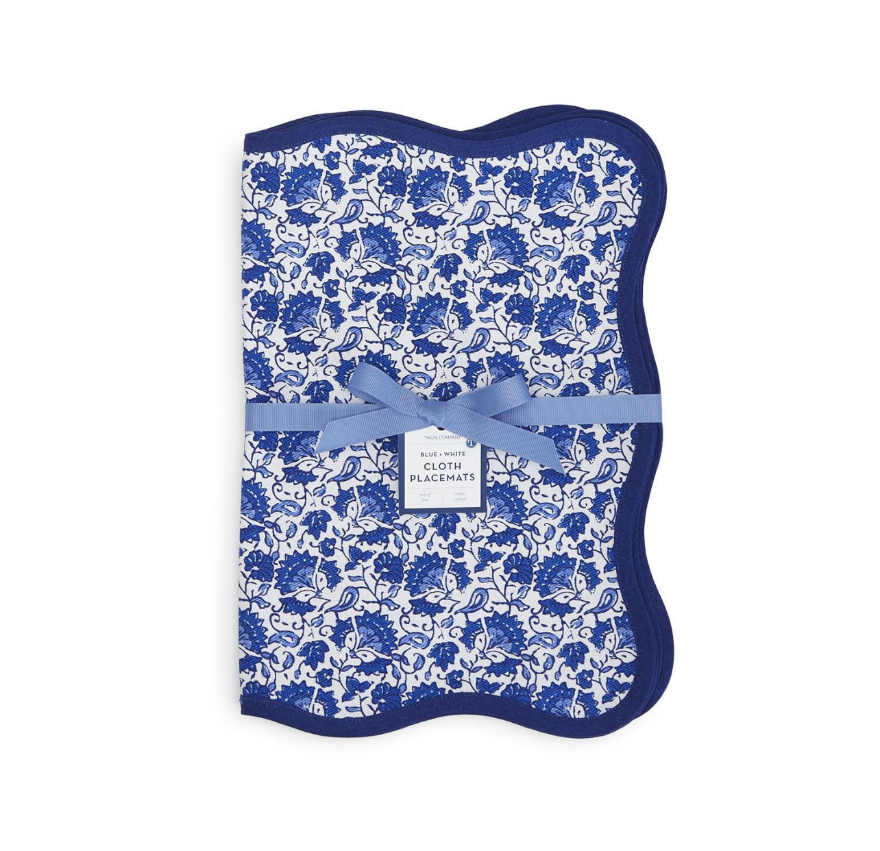 Blue and white chinoiserie placemats with scalloped edge, set of 4