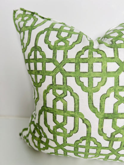 Green chinoiserie trellis pillow cover