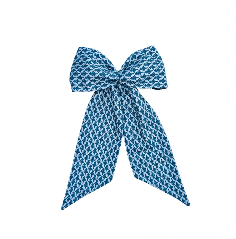 Blue and white block print wreath sash monogram available