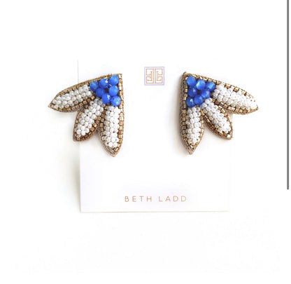 Calypso beaded blue and white earrings